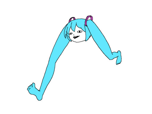 sunesuki, hatsune miku, shiteyan'yo, vocaloid, animated, animated gif, 1girl, aqua hair, creepy, female focus, legs, prehensile hair, running, smile, solo, what