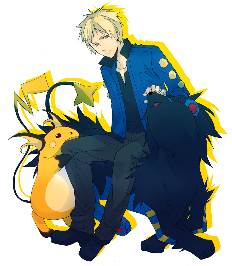 ryugo, xia (ryugo), luxray, raichu, volkner (pokemon), nintendo, pokemon, bad id, bad pixiv id, 1boy, blonde hair, blue eyes, gen 1 pokemon, gen 4 pokemon, gym leader, pokemon (creature), sexual dimorphism