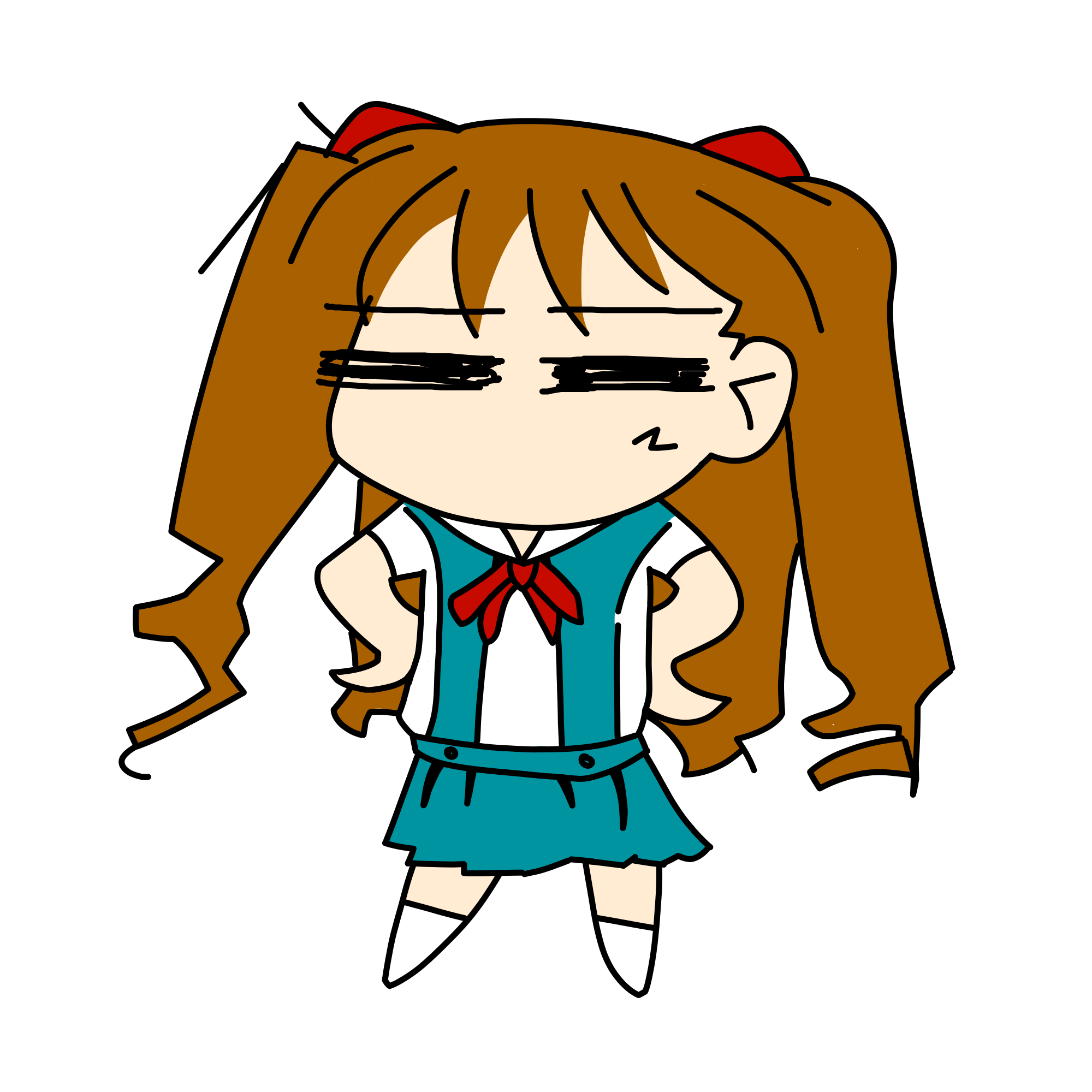 souryuu asuka langley, highres, non-web source, red hair, school uniform, takeuchi takashi (style), twintails