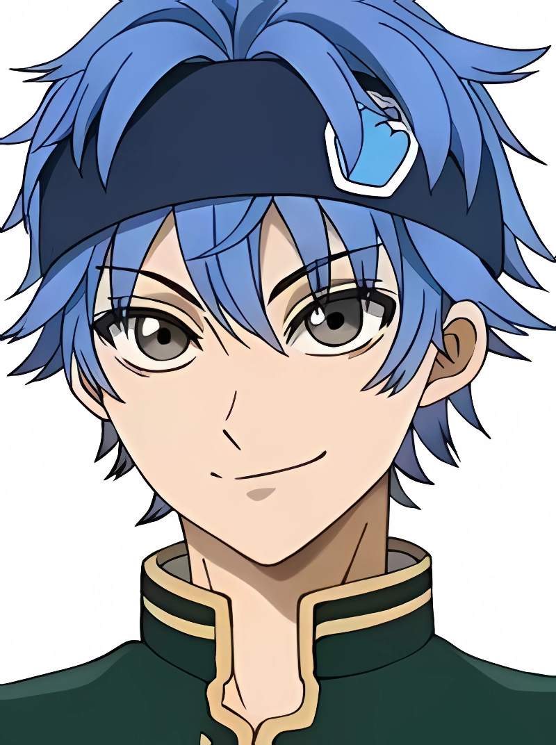 1boy, blue hair, dead account, enishiro souji, grey eyes
