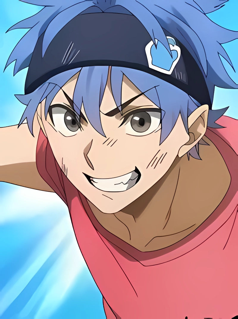 1boy, blue hair, dead account, enishiro souji, grey eyes