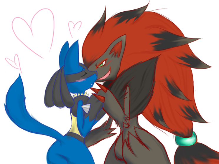 lucario, zoroark, nintendo, pokemon, tagme, blush, furry, gen 4 pokemon, gen 5 pokemon, pokemon (creature)