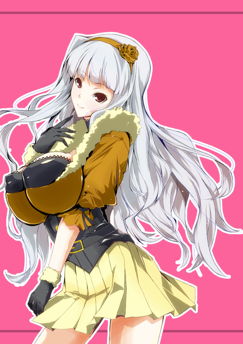 sawa (sawa-house), shijou takane, idolmaster, idolmaster (classic), silver hair, 1girl, breasts, covered erect nipples, female focus, gloves, huge breasts, long hair, red eyes, solo, very long hair