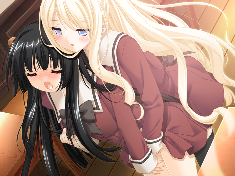 kani biimu, kirishima shizuku, shitogi eris, sono hanabira ni kuchizuke wo, game cg, 2girls, breasts, fingering, grabbing another's breast, groping, multiple girls, reach-around, yuri