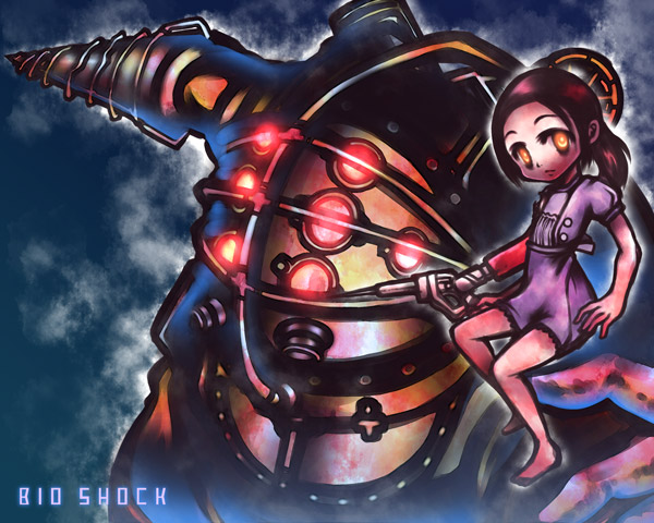 big daddy (bioshock), little sister (bioshock), bioshock (series), drill, yellow eyes