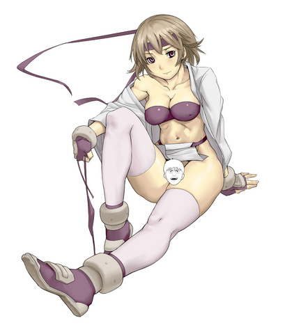 donash, kaneda shoutarou (akira), ooyama rin, akira (manga), atlus, gouketsuji ichizoku, 1980s (style), lowres, 1girl, blush, censored, female focus, fingerless gloves, gloves, headband, midriff, novelty censor, oldschool, retro artstyle, solo, thighhighs