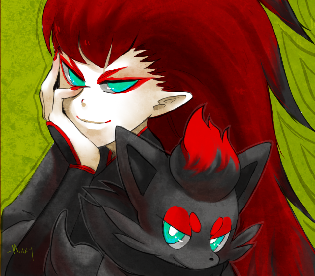 inaais, minxy, zoroark, zorua, nintendo, pokemon, bad id, bad pixiv id, 1girl, blue eyes, evolutionary line, gen 5 pokemon, personification