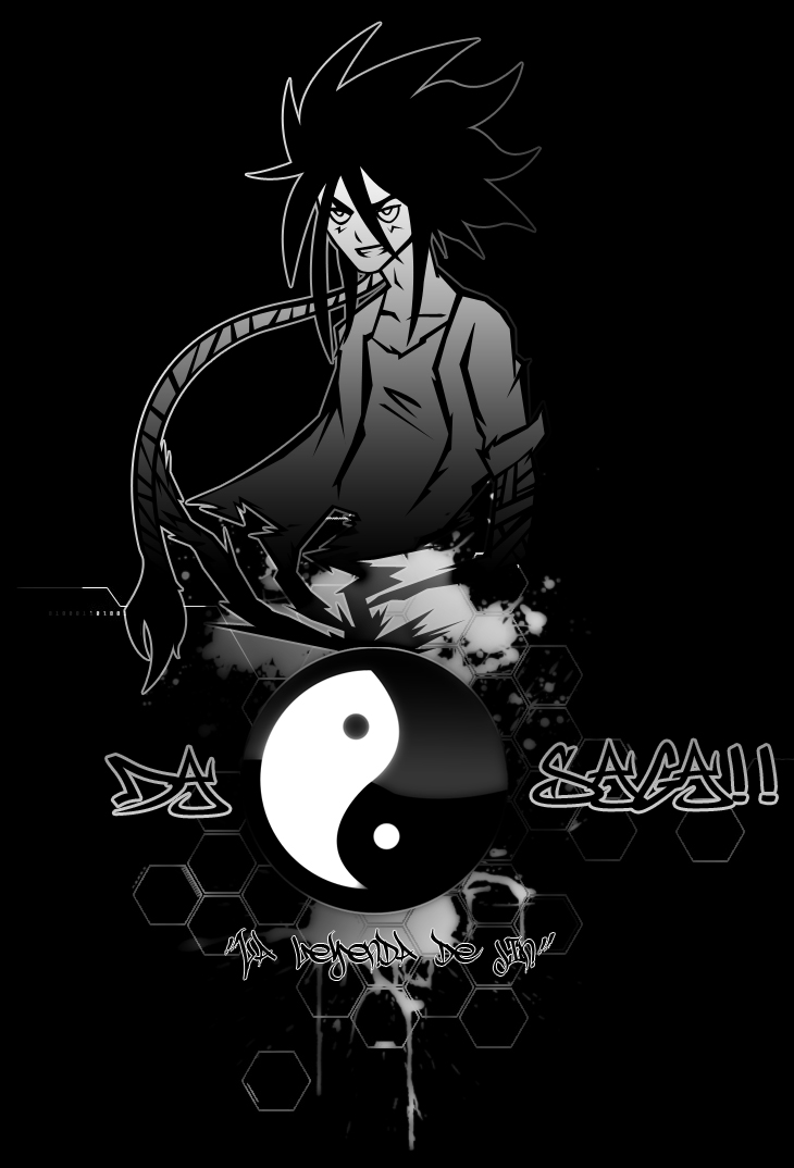 original, 1boy, dark, greyscale, long hair, male focus, monochrome, solo, yin yang