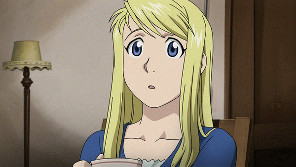 winry rockbell, fullmetal alchemist, animated, animated gif, 00s, blonde hair, blue eyes, blush