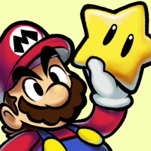 mario, super star (mario), mario (series), nintendo, commentary, english commentary, 1boy, axelorca, blue overalls, brown hair, facial hair, gloves, hat, mustache, overalls, red hat, red shirt, shirt, short hair, sitting, solo, upper body, white gloves, yellow background