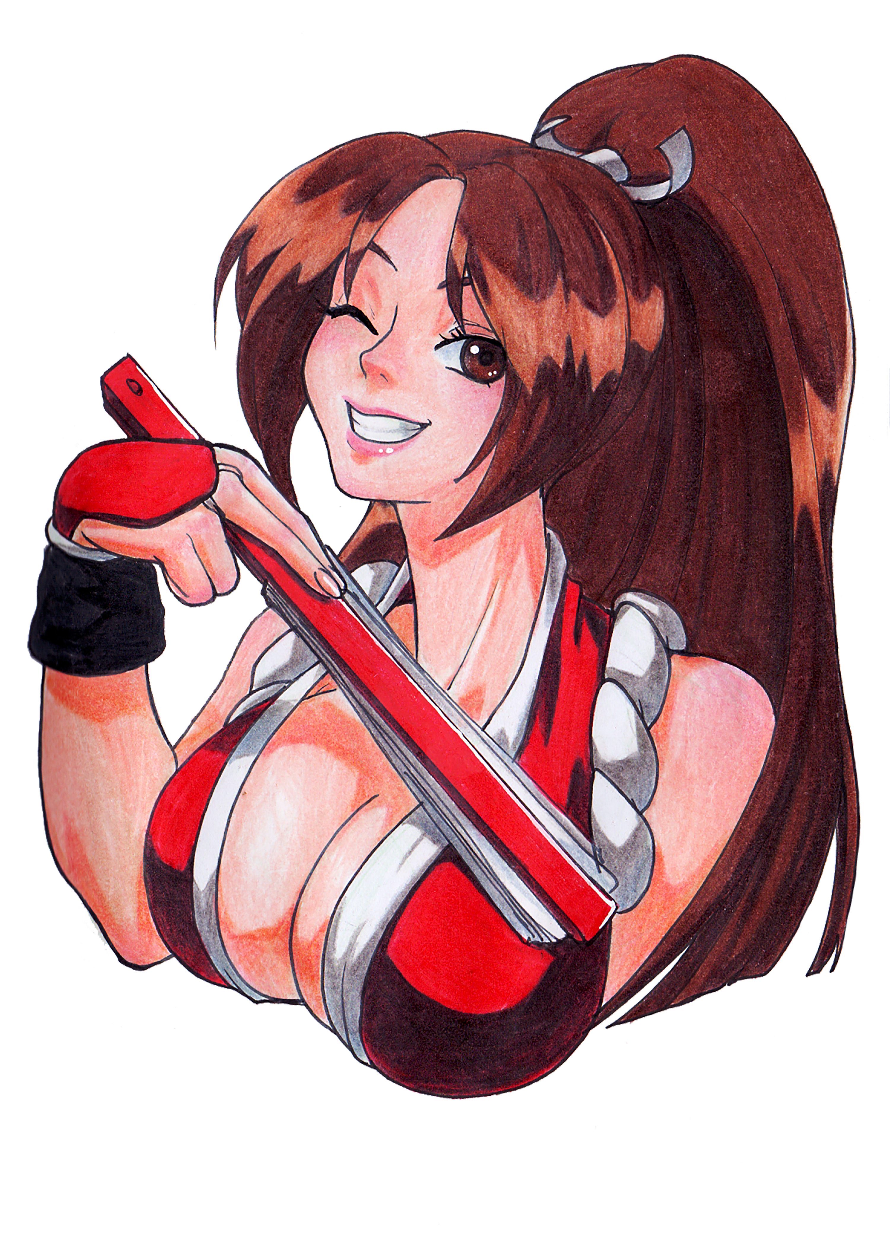 shiranui mai, fatal fury, 1girl, breasts, large breasts, long hair