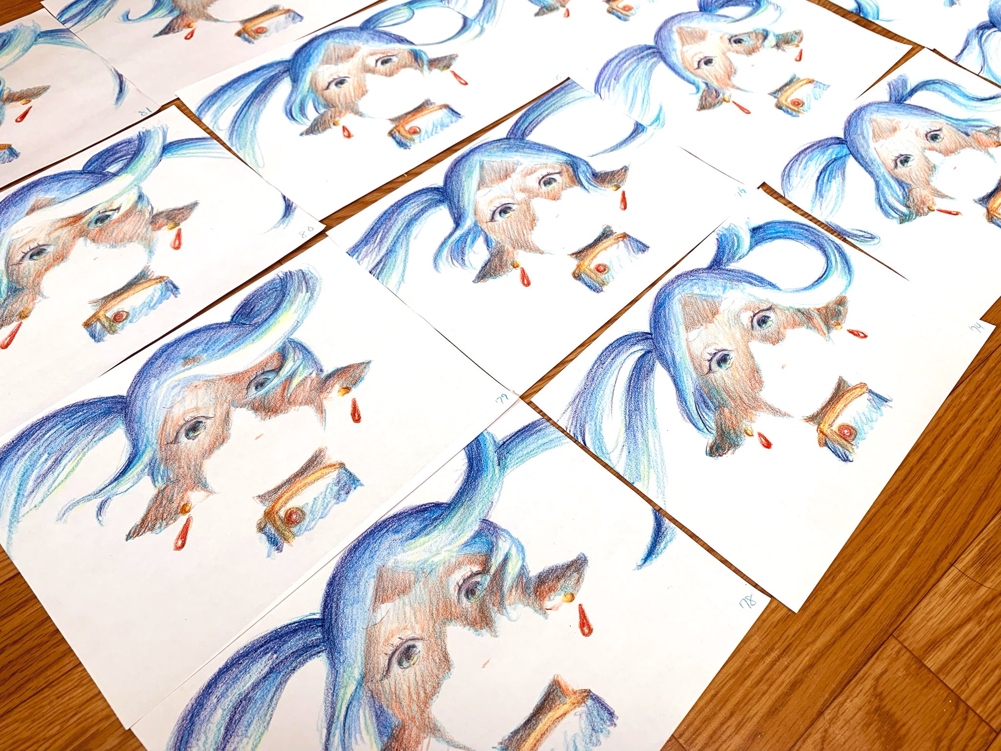 frieren, sousou no frieren, colored pencil (medium), hashtag-only commentary, highres, official art, photo (medium), photoshop (medium), traditional media, variant set, aoume mimei, capelet, earrings, elf, floating, floating hair, jewelry, long hair, looking at viewer, opening, pointy ears, sequential, sidelocks, simple background, turtleneck, twintails, white background, white hair