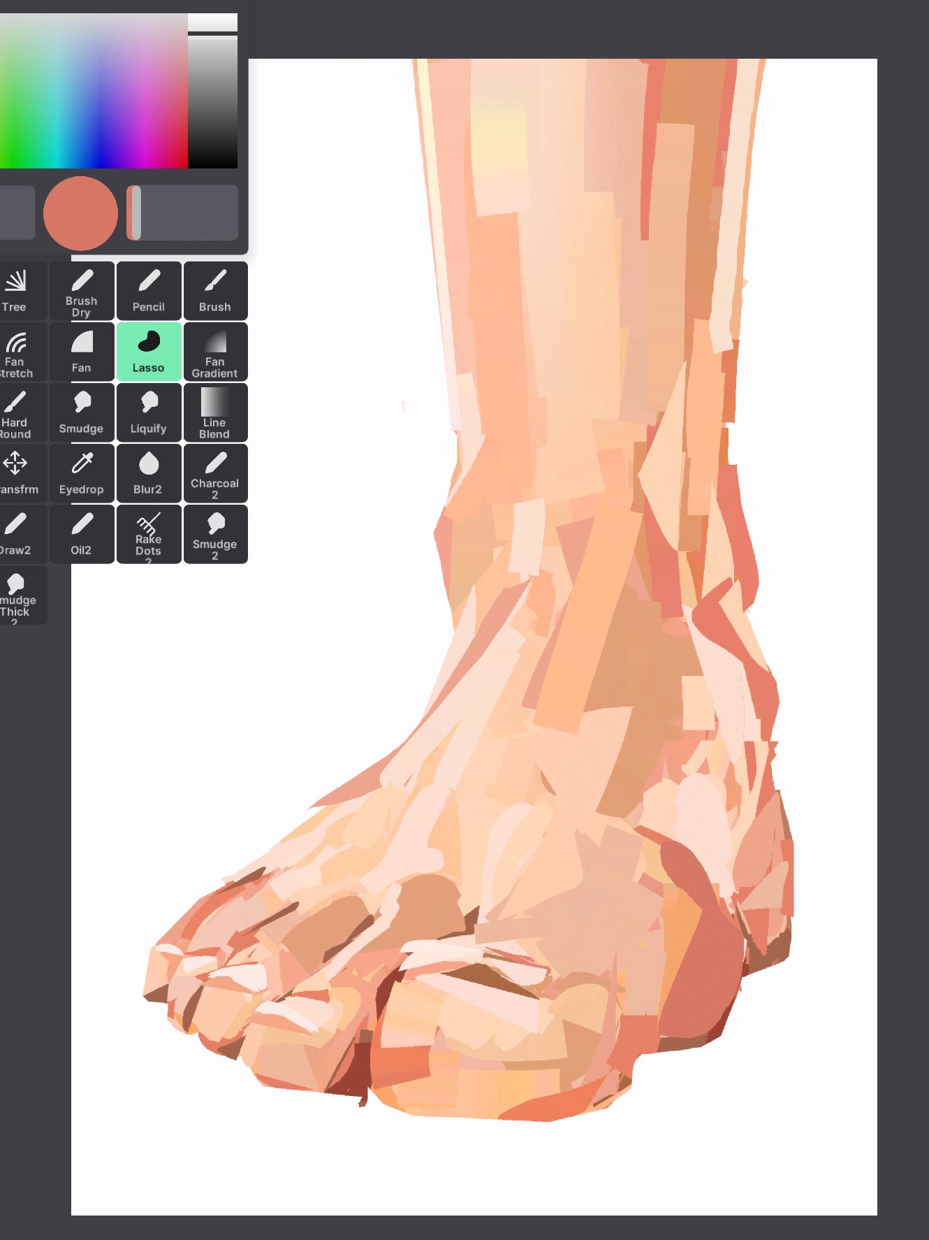 junbuug, original, screencap, commentary, english commentary, highres, 1other, art program in frame, close-up, feet, foot focus, painterly, solo