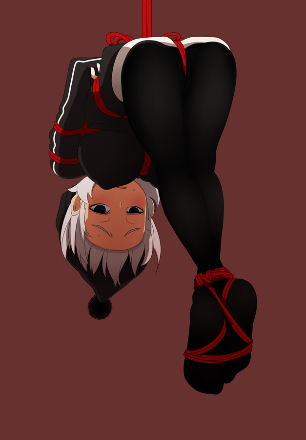 fuguu-chan, original, 1girl, arms behind back, ass, bdsm, black pantyhose, bondage, bound, bound ankles, box tie, crotch rope, feet, female focus, legs, pantyhose, shibari, solo, suspension