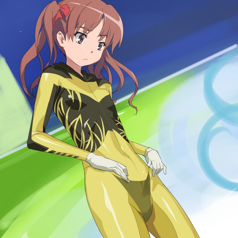 makacoon, shirai kuroko, olympics, toaru kagaku no railgun, toaru majutsu no index, 1girl, :<, bodysuit, brown eyes, brown hair, female focus, flat chest, gloves, latex, long hair, see-through clothes, skin tight, solo, speed skating, twintails