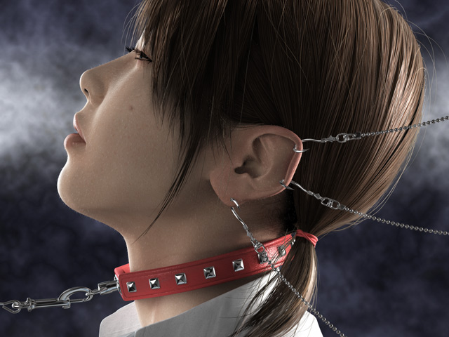 yoshitaka kawakami, photo (medium), asian, chain, collar, hook, piercing, realistic, solo