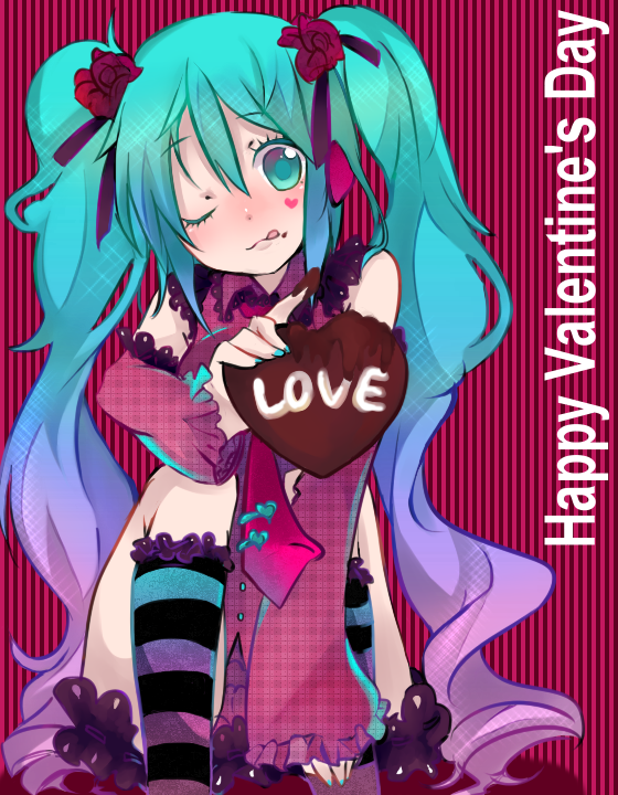 bu (pixiv571080), buman, hatsune miku, vocaloid, multicolored legwear, bad id, bad pixiv id, 1girl, ;q, aqua eyes, aqua hair, detached sleeves, female focus, flower, hair flower, hair ornament, long hair, necktie, one eye closed, socks, solo, striped clothes, striped socks, tongue, tongue out, twintails, very long hair, wink