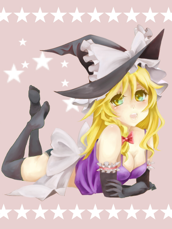mizuiro7, kirisame marisa, touhou, bad id, bad pixiv id, 1girl, blonde hair, female focus, hat, long hair, solo, thighhighs, witch, witch hat, yellow eyes