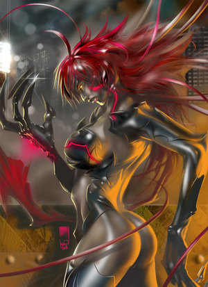 amaha masane, witchblade, lowres, 1girl, ass, breasts, claws, female focus, large breasts, red hair, solo