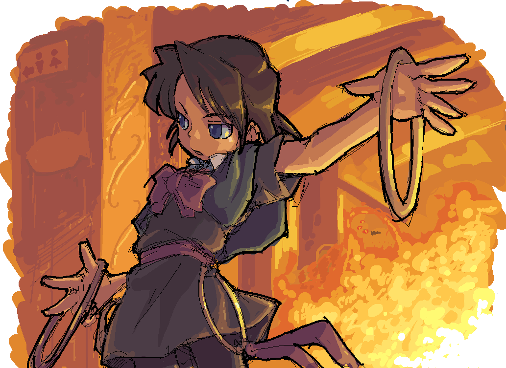 carrie fernandez, castlevania: legacy of darkness, castlevania (series), action, blue eyes, bow, chakram, child, explosion, jewelry, oekaki, open mouth, pantyhose, ring, serious, short hair, skirt, weapon