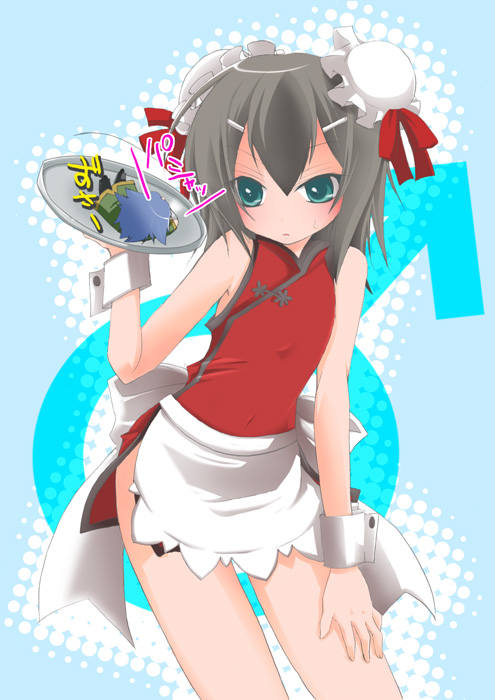 aoro, kinoshita hideyoshi, tsuchiya kouta, baka to test to shoukanjuu, blush, camera, child, china dress, chinese clothes, crossdressing, dress, hair ornament, male focus, ribbon, sweatdrop, trap