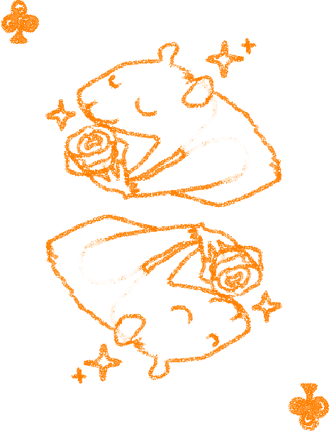 angela he, stop burying me alive beautiful!, non-web source, official art, animal focus, clover, english text, flower, holding, holding flower, mouse (animal), no humans, rose, text focus, transparent background, upper body, upside-down