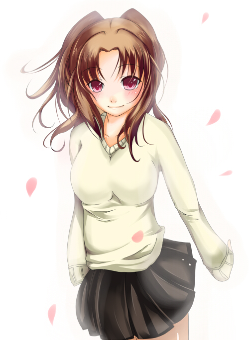 iro, iro (sekaixiro), yumizuka satsuki, tsukihime, bad id, bad pixiv id, 00s, 1girl, brown hair, female focus, skirt, smile, solo, twintails, two side up