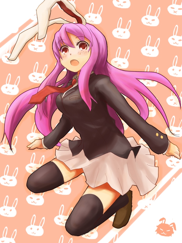 kokotetsu, reisen udongein inaba, touhou, bad id, bad pixiv id, 1girl, animal ears, blazer, blush, female focus, jacket, necktie, rabbit ears, red necktie, skirt, solo, thighhighs, zettai ryouiki