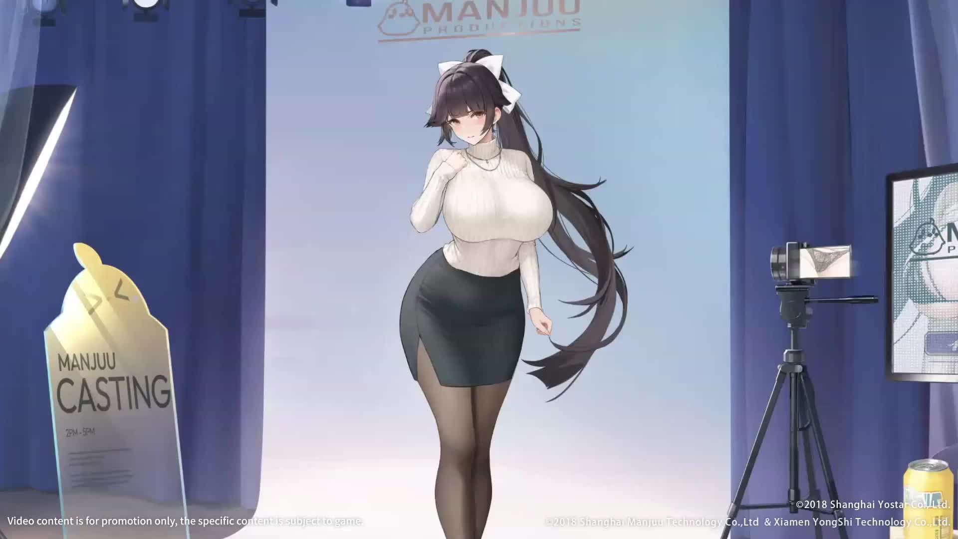 takao (inner cultivation) (azur lane), azur lane, animated, sound, tagme, video, 1girl, black hair, bow, bra, breasts, brown eyes, clothes lift, curvy, hair bow, high ponytail, huge breasts, lace, lace bra, lace panties, long hair, multiple views, navel, official alternate costume, panties, pantyhose, pencil skirt, ponytail, ribbed sweater, skirt, sweater, sweater lift, thick thighs, thighs, turtleneck, turtleneck sweater, underwear, very long hair, wide hips