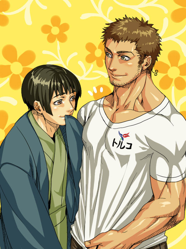 kagelow, japan (hetalia), turkey (hetalia), axis powers hetalia, 2boys, male focus, multiple boys, muscular, yaoi