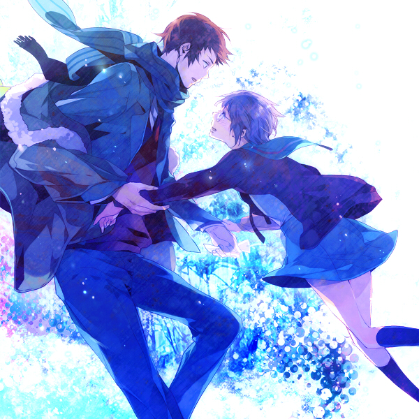 futaba hazuki, kyon, nagato yuki, suzumiya haruhi no shoushitsu, suzumiya haruhi no yuuutsu, bad id, bad pixiv id, 10s, blouse, brown hair, cardigan, glasses, grey hair, scarf, school uniform, serafuku, shirt, short hair, white shirt