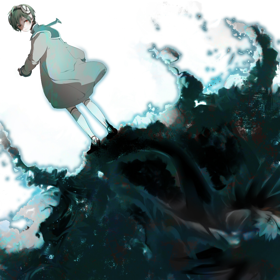 isago (ica), lambda, lambda (tales), tales of (series), tales of graces, bad id, bad pixiv id, 1boy, green hair, looking back, male focus, red eyes, solo