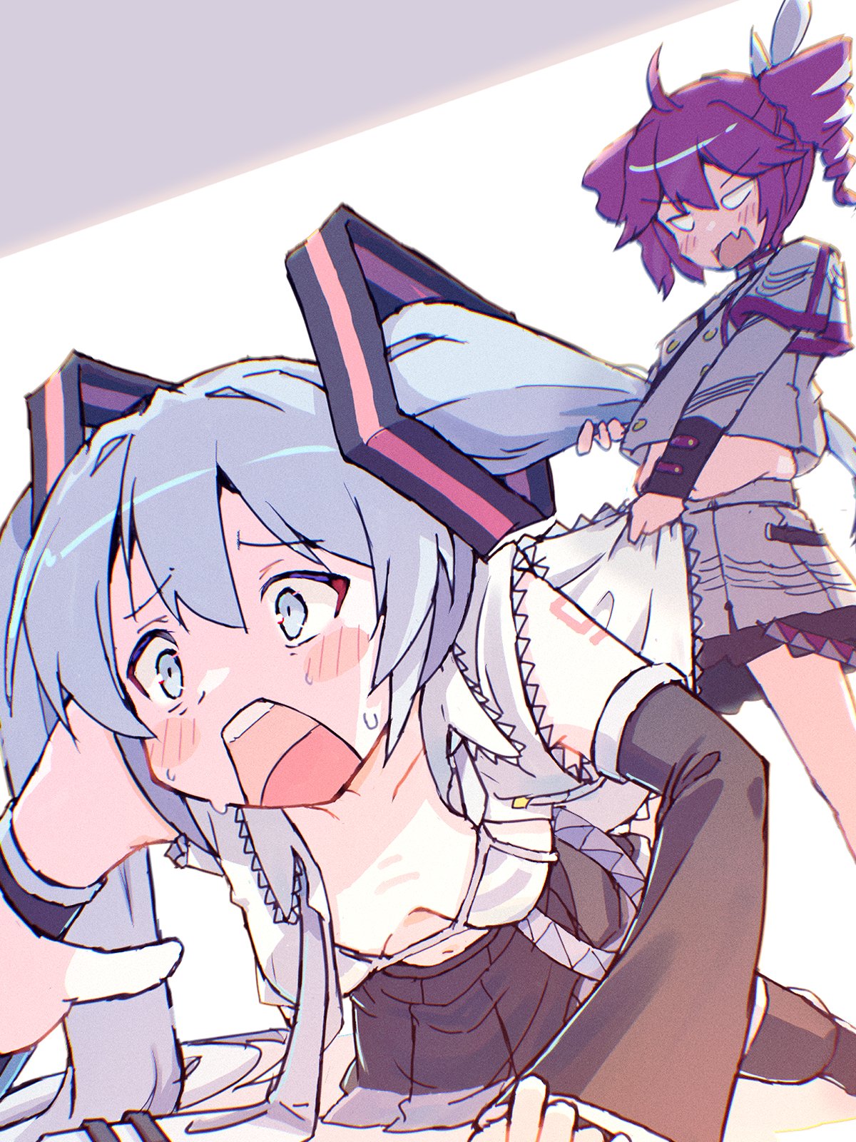 akayama yukihe, hatsune miku, kasane teto, vocaloid, voiceroid, tagme, 2girls, blue hair, multiple girls, red hair