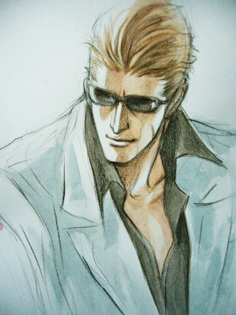 albert wesker, resident evil, 1boy, blonde hair, formal clothes, male focus, solo, suit, sunglasses