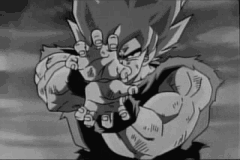 son goku, dragon ball, dragonball z, screencap, animated, animated gif, lowres, non-web source, 1boy, greyscale, hqvga, kamehameha (dragon ball), male focus, monochrome, solo, super saiyan, super saiyan 1