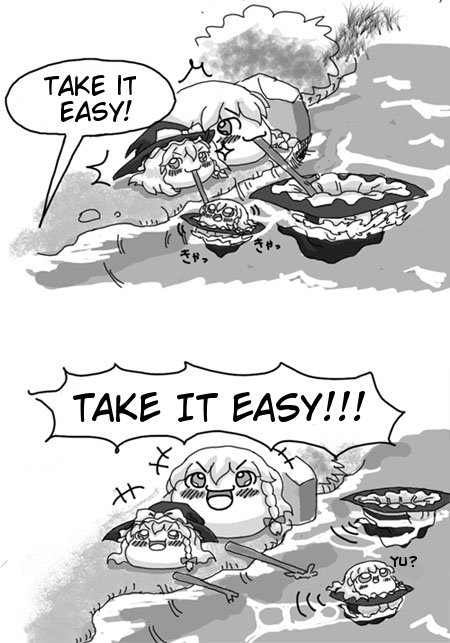 clammbon, kirisame marisa, yukkuri marisa, touhou, hard-translated, third-party edit, translated, comic, english text, greyscale, koyukkuri, monochrome, no humans, yukkuri shiteitte ne
