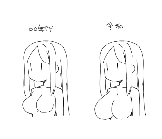 miyamegane, original, commentary request, 1girl, blush, breasts, cropped torso, greyscale, large breasts, long hair, monochrome, multiple views, parted bangs, very long hair, white background, | |