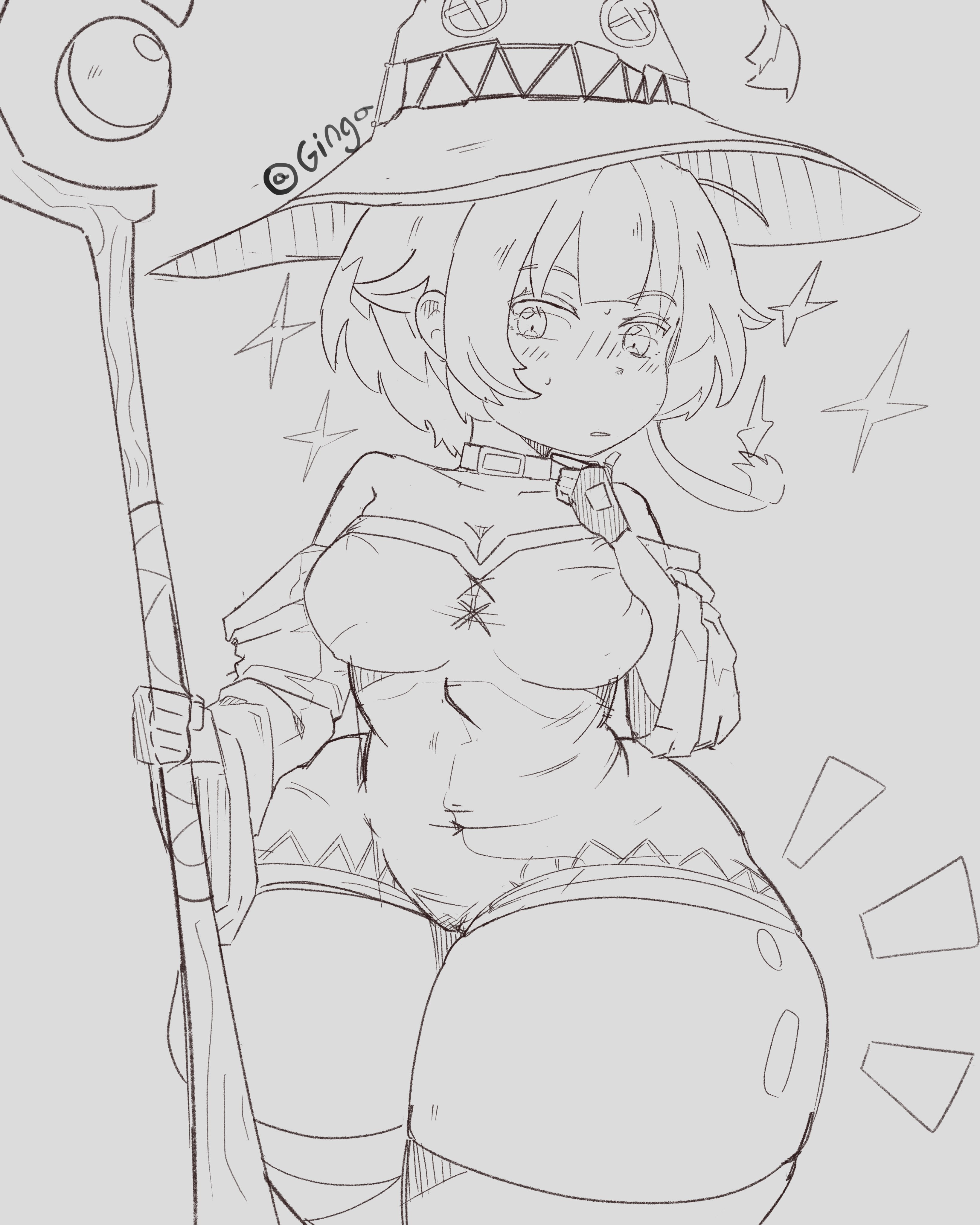 ginga777, megumin, kono subarashii sekai ni shukufuku wo!, blush, breasts, large breasts, thick thighs, thighs, wide hips