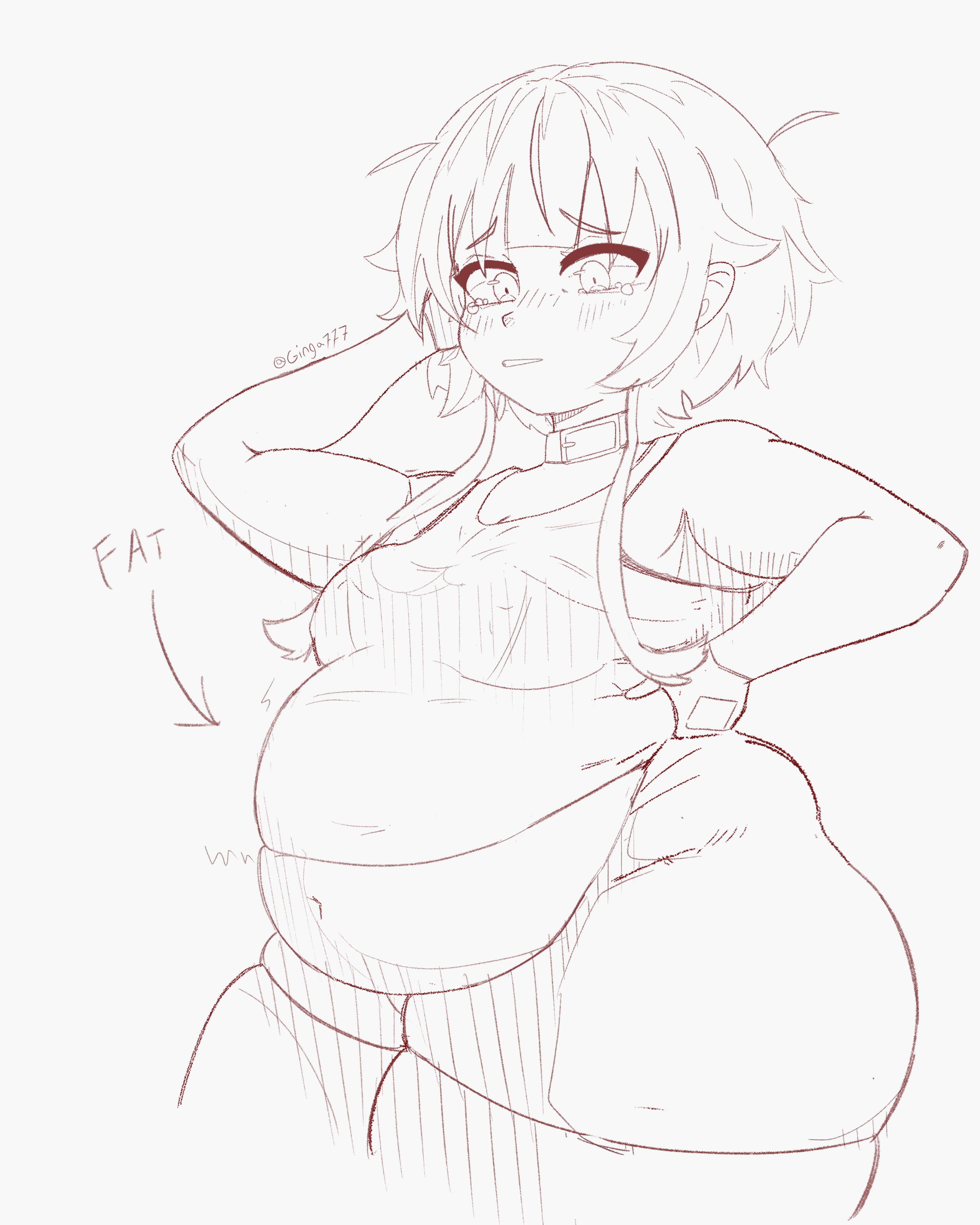 ginga777, megumin, kono subarashii sekai ni shukufuku wo!, big belly, blush, chubby body, fat, thick thighs, thighs