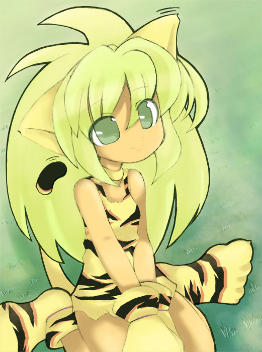 cham cham, samurai spirits, snk, animal print, green eyes, green hair, tiger girl, tiger print