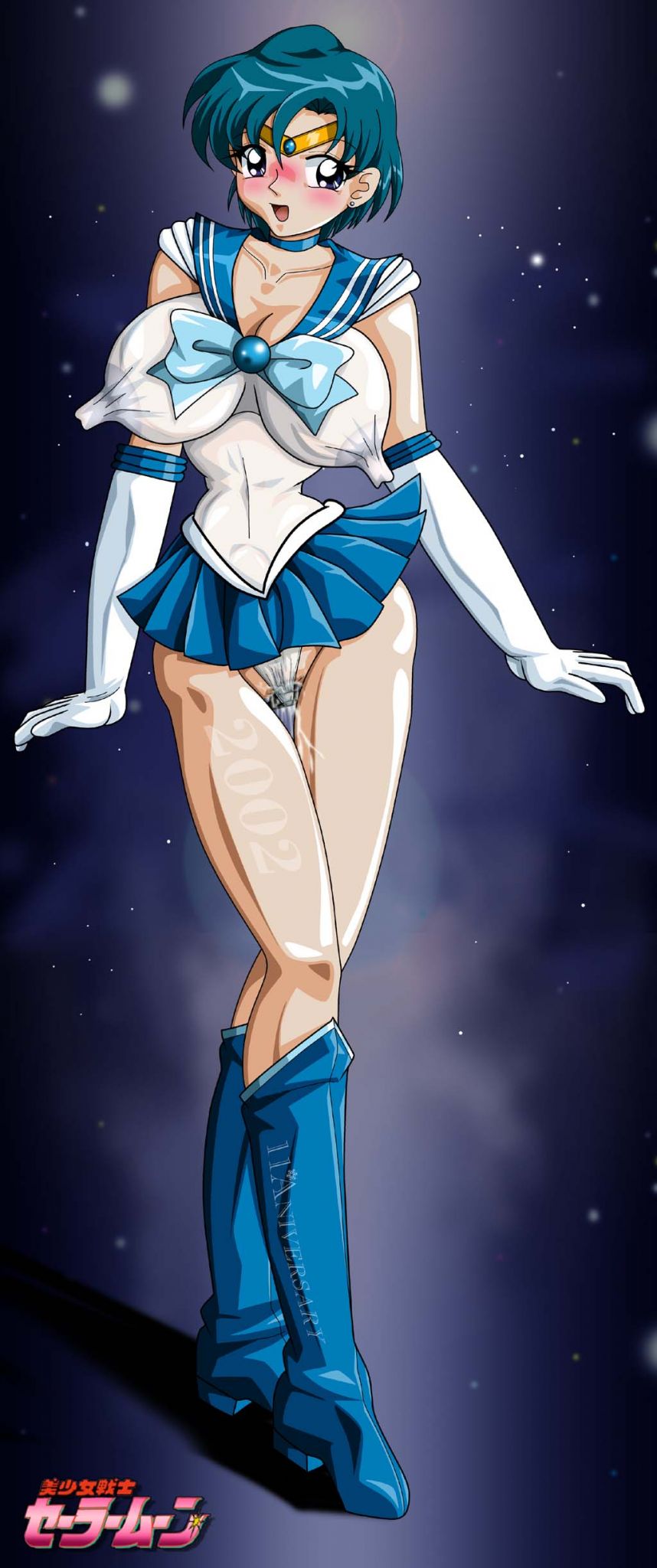 mizuno ami, sailor mercury, bishoujo senshi sailor moon, highres, blush, breasts, cameltoe, huge breasts, large breasts, nipples, pussy juice, quality, what