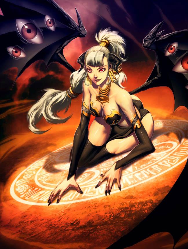 genzoman, original, demon girl, horns, long hair, monster girl, white hair, wings