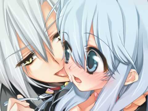 toujou sakana, ashe (under the moon), kyle (under the moon), under the moon, silver hair, game cg, jpeg artifacts, lowres, 1boy, 1girl, animal ears, bishounen, cat ears, couple, cream, food, hetero, licking, licking another's cheek, licking another's face, long hair