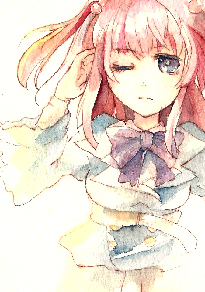 az (shotatteiiyone), otomori, ushiromiya ange, umineko no naku koro ni, bad id, bad pixiv id, belt, red hair, ribbon, solo, twintails, two side up