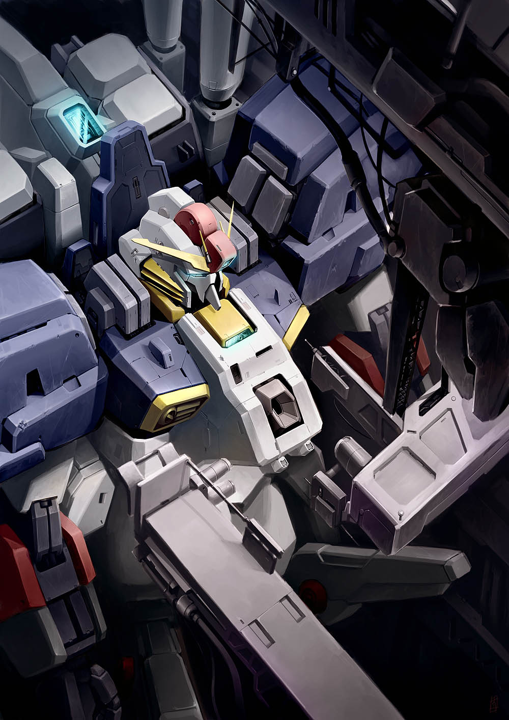 futoshi to, taedu, ex-s gundam, gundam, gundam sentinel, highres, hangar, mecha, mecha focus, no humans, robot, solo