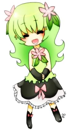 shaymin, shaymin (land), nintendo, pokemon, lowres, 1girl, :d, closed eyes, dress, female focus, flower, gen 4 pokemon, green hair, happy, legendary pokemon, long hair, mythical pokemon, open mouth, personification, smile, solo