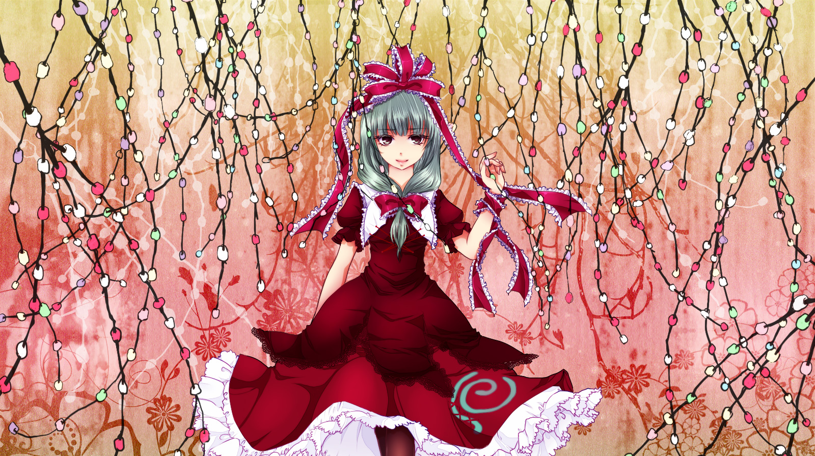 geike, kagiyama hina, touhou, bad id, bad pixiv id, highres, 1girl, female focus, front ponytail, green hair, hair ribbon, ribbon, short hair, solo