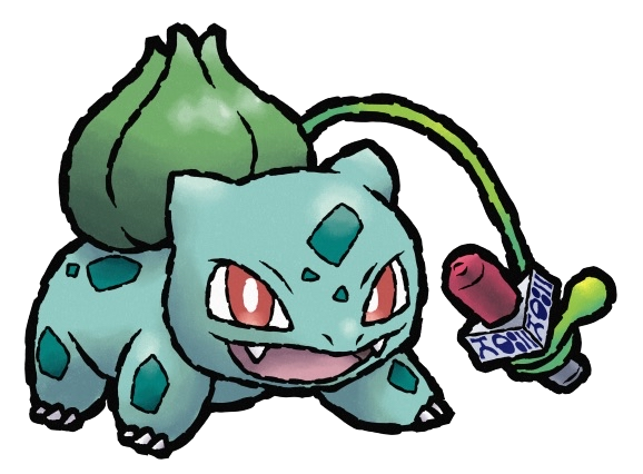 poltartgeist, bulbasaur, nintendo, pokemon, commentary, commission, english commentary, second-party source, animal focus, bright pupils, bud, fangs, full body, gen 1 pokemon, holding, holding microphone, microphone, no humans, nostrils, open mouth, plant, pokemon (creature), pokemon focus, red eyes, see-through clothes, smile, solo, vines, white pupils