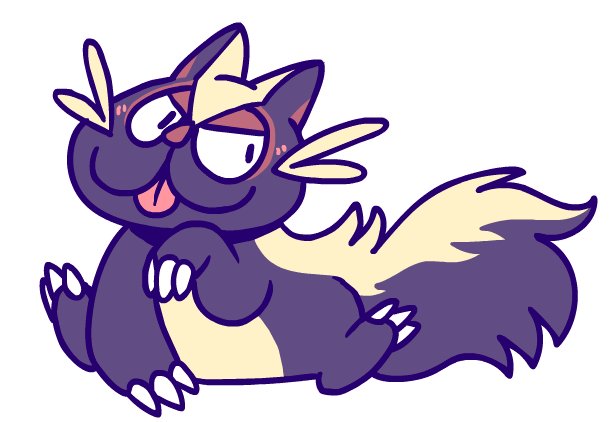 grindzone, stunky, nintendo, pokemon, commentary, :3, animal focus, flat color, full body, gen 4 pokemon, no humans, pokemon (creature), pokemon focus, simple background, smile, solo, tongue, tongue out, toon (style), white background