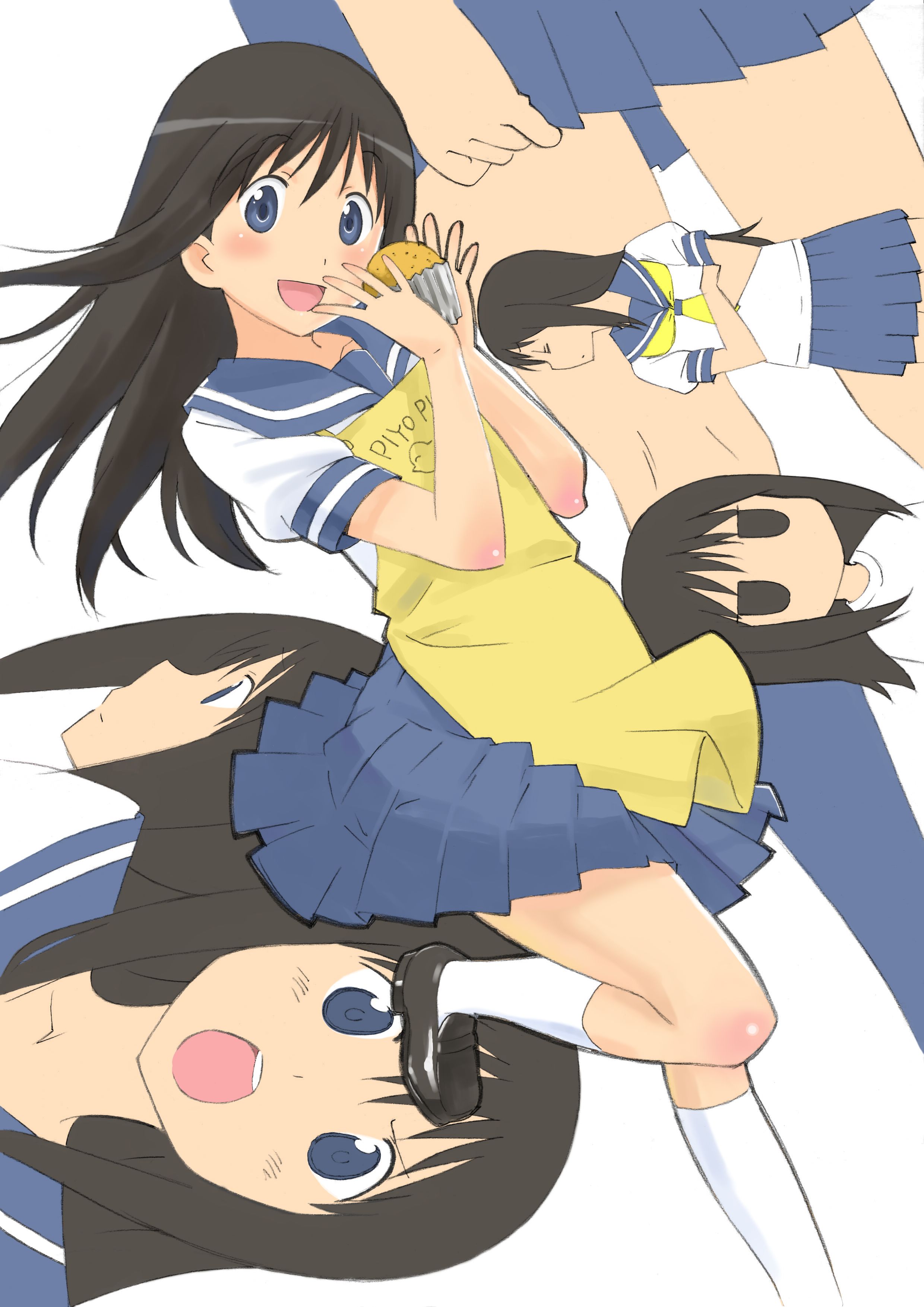 motomura kouichi, tsuchida satsuki, hanamaru youchien, absurdres, highres, 1girl, apron, female focus, school uniform, solo, white background